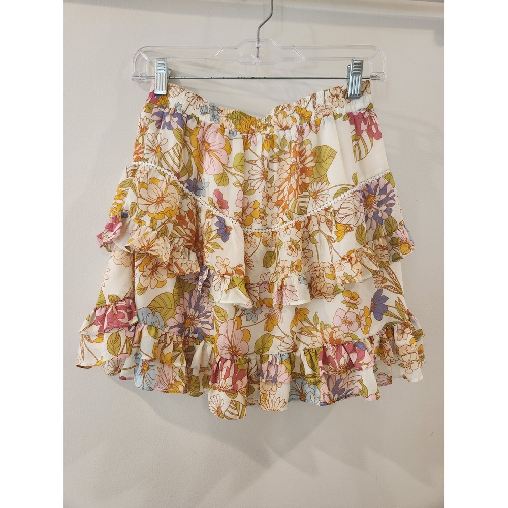 Sugar Lips Floral Ruffle Tiered Mini Skirt‎ Size S Boho Beach Vacation - Picture 3 of 7